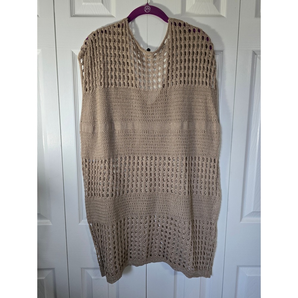 SHEIN Womens XL Tan Beige Open Knit Crochet Tank Top V-Neck Sleeveless Boho